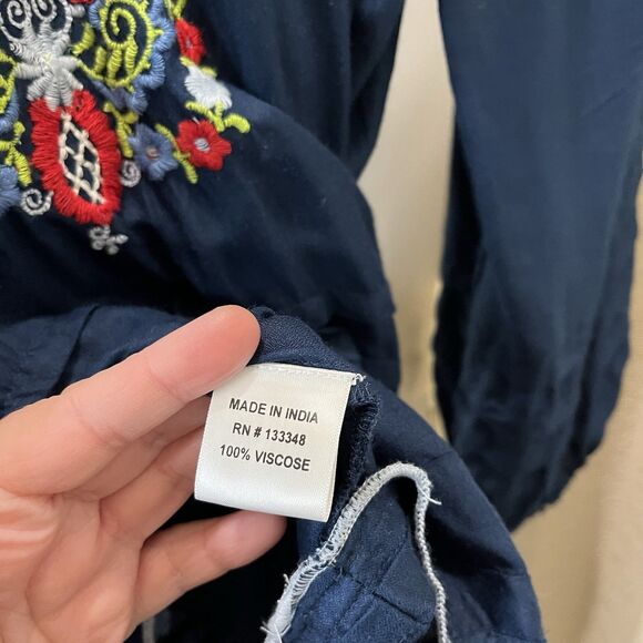 Kyla Seo Blue Red Floral Embroidered Tassels Peasant Boho Hippie Top Size L - Picture 6 of 11